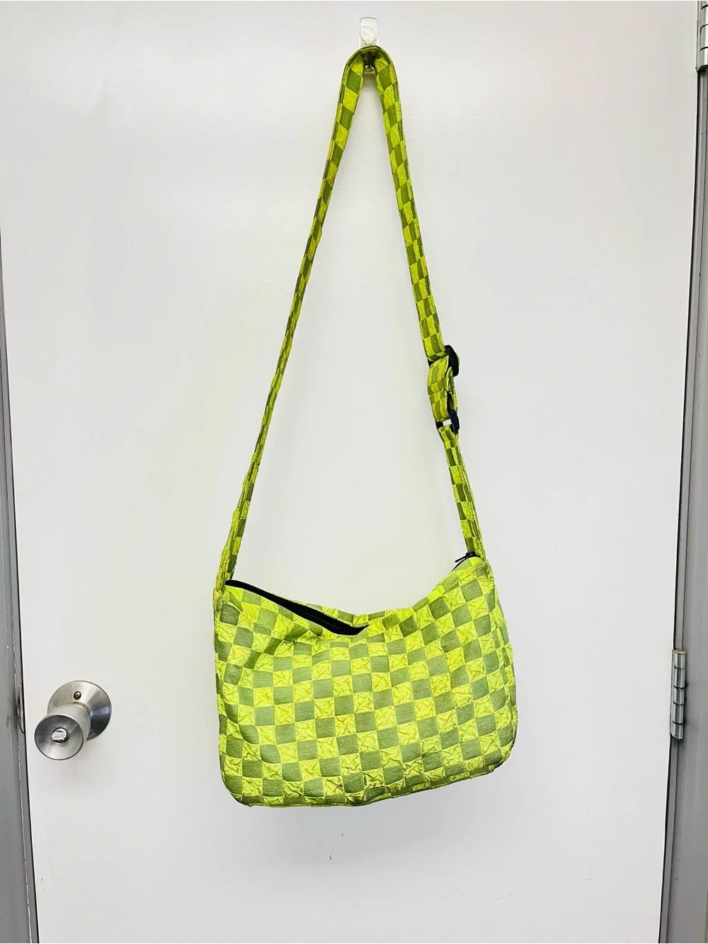 Neon Lime Green Checkered Crossbody Bag